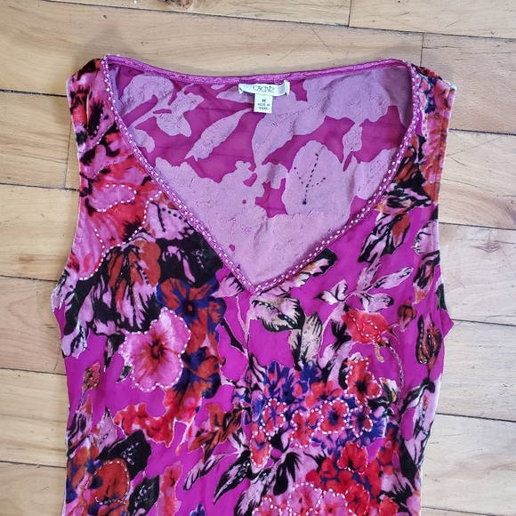 Caché Gorgeous Floral Velvet Beaded Asymmetrical Tassel Hem Tank - Picture 2 of 9